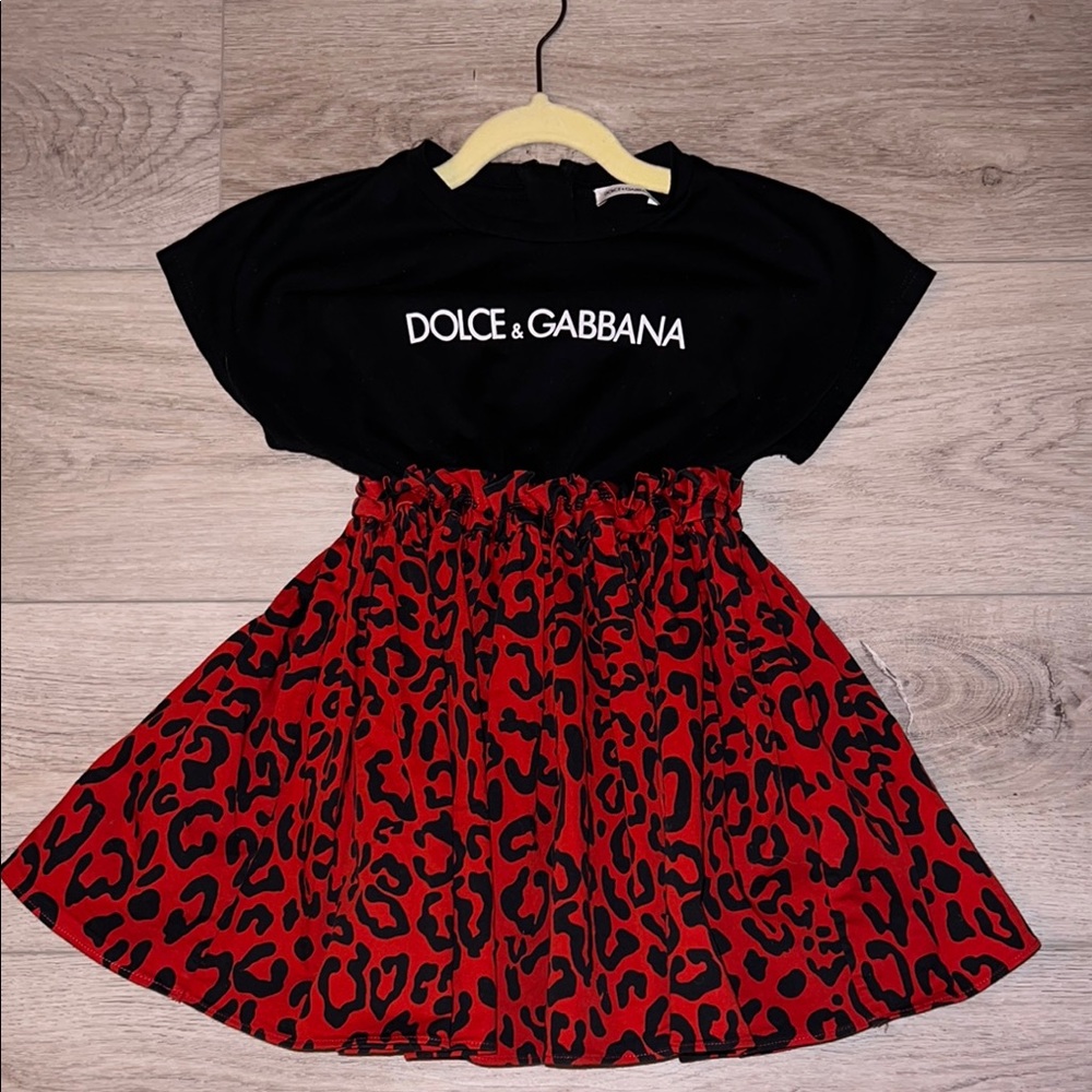 Dolce & Gabbana Toddler Dress in Black and Red Leopard Skirt with D&G top